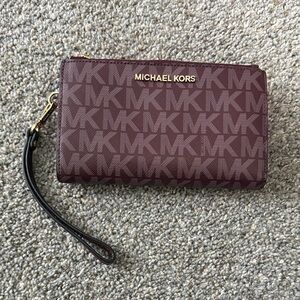 Michael Kors Burgundy Monogram Wristlet